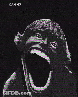 Black And White Drawing Of Woman With Mouth Open GIF