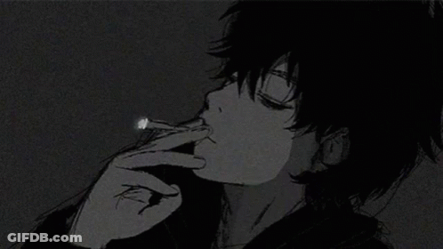 Black And White Drawing Of Young Boy Smoking Cigarette GIF