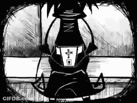 Black And White Drawing Person With Cross On Hat GIF