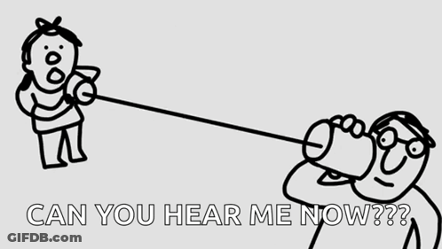 Black And White Drawing Two People Talking On String Can You Hear Me Now GIF
