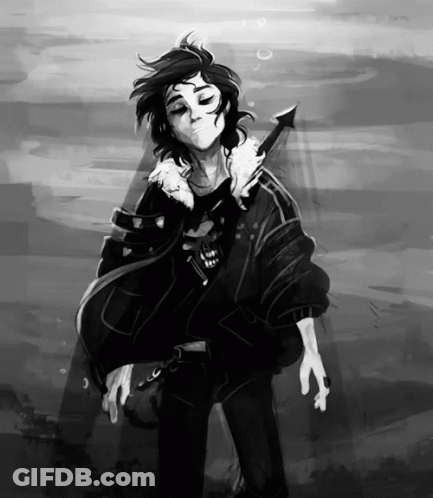 Black And White Drawing Young Man Holding Sword GIF