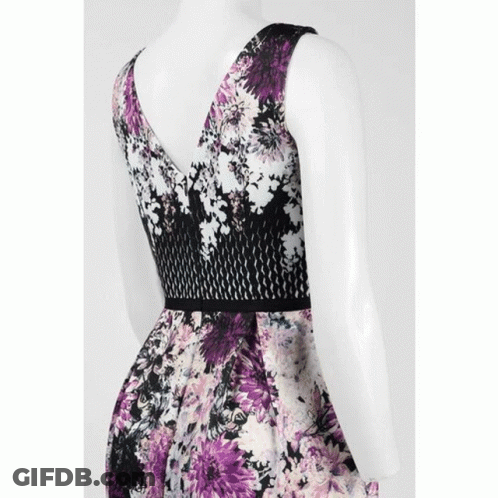 Black And White Dress With Purple Flowers GIF