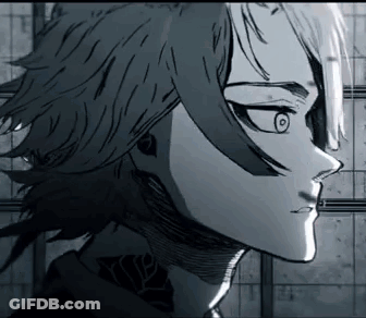 Black And White Face With Long Hair And Neck Tattoo GIF