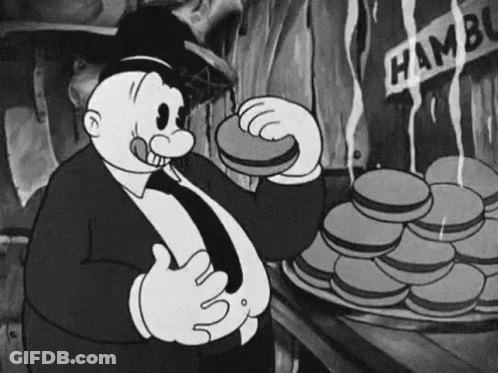 Black And White Fat Man Eating Hamburger GIF