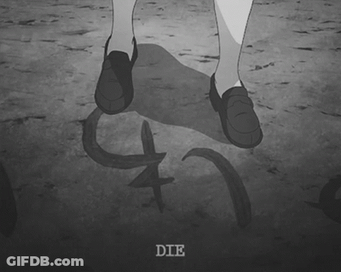 Black And White Feet Drawing Saying Die GIF