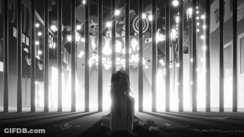 Black And White Girl Behind Bars With Sign SS GIF