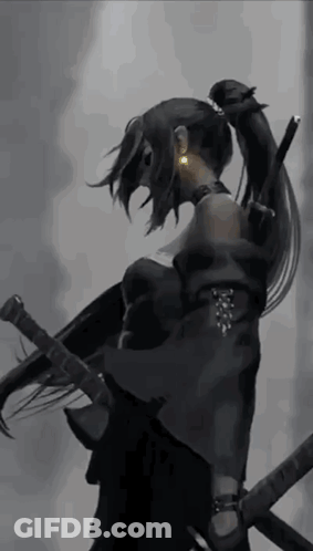Black And White Girl Holding Sword GIF