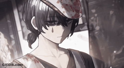 Black And White Girl With Bloody Hat GIF