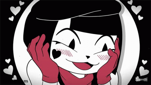 Black And White Girl With Red Gloves And Hearts GIF