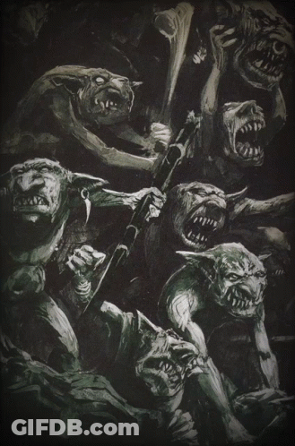 Black And White Goblins Holding Sticks GIF