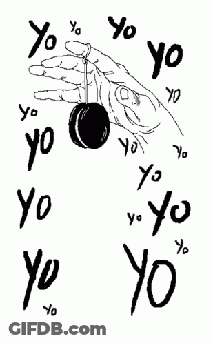 Black And White Hand Holding Yo-Yo Surrounded By Letters Yo GIF