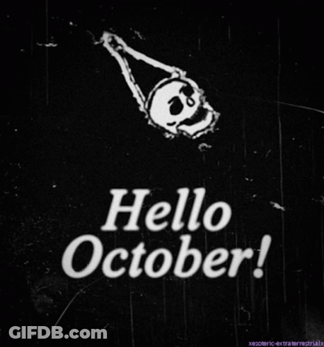 Black And White Hello October Sign With Skull GIF