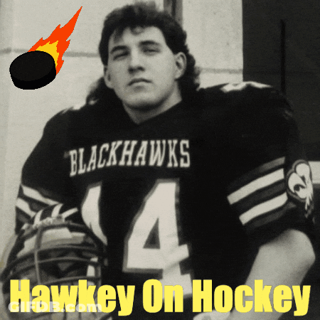 Black And White Hockey Player Saying Hawkeye On Hockey GIF