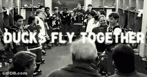 Black And White Hockey Team Locker Room Ducks Fly Together GIF
