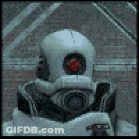 Black And White Image Of Robot With Red Eye GIF