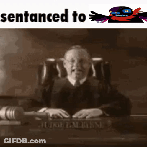 Black And White Judge Sitting At Desk With Sentenced To GIF