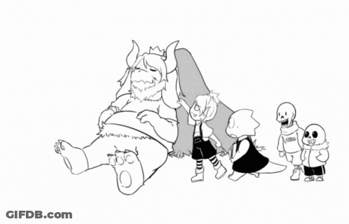 Black And White Kids Standing Around Giant Monster GIF