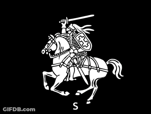 Black And White Knight Riding Horse GIF