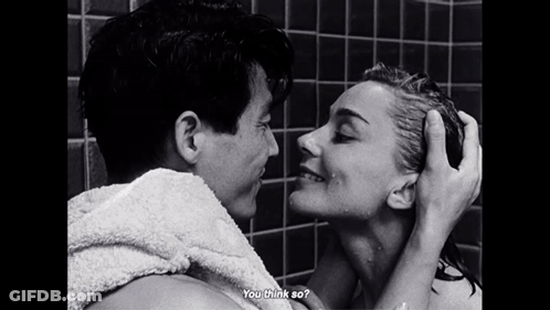 Black And White Man And Woman In Shower Saying You Think So GIF