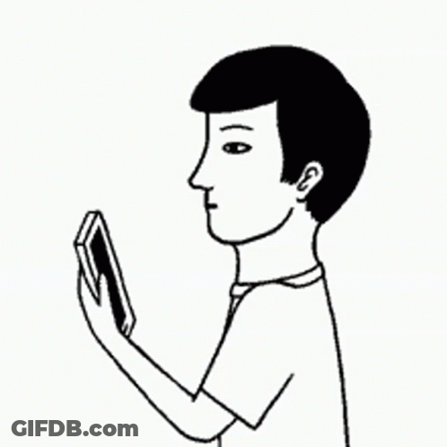 Black And White Man Covering Mouth Looking At Phone GIF