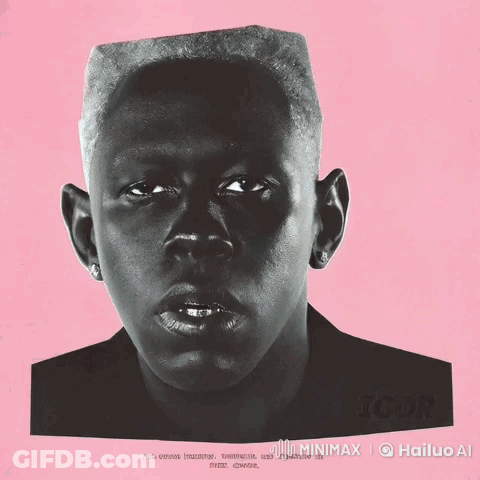 Black And White Man Face Saying Iggy On Pink Background GIF