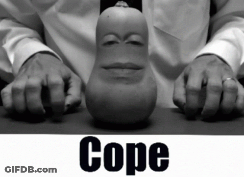 Black And White Man Holding Pear With Face Saying Cope GIF