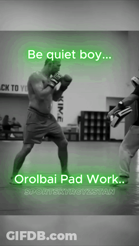Black And White Man In Boxing Gloves Be Quiet Boy Orolbai Pad Work Sportskyrgyzstan GIF