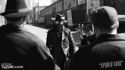 Black And White Man In Spider Noir Mask GIF