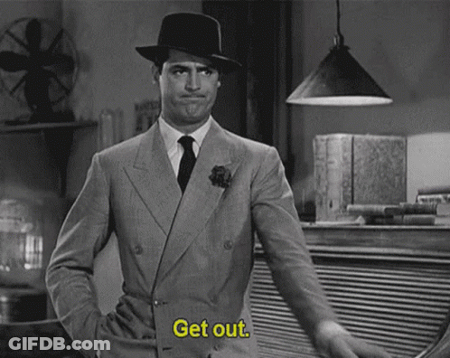 Black And White Man In Suit Pointing Saying Get Out GIF