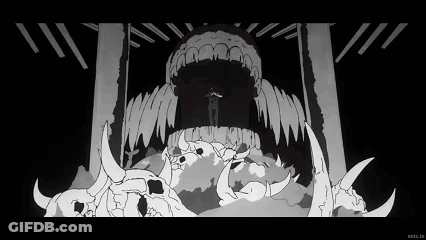 Black And White Man Standing In Front Of Monster Mouth GIF
