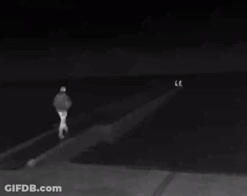 Black And White Man Standing On Dock At Night GIF