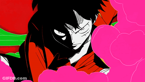 Black And White Man Surrounded By Pink And Green Clouds GIF