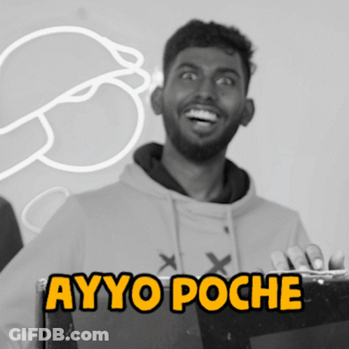 Black And White Man With Ayyo Poche Written Below GIF