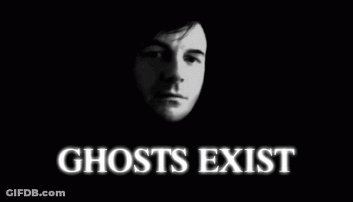 Black And White Man With Ghosts Ex Text GIF