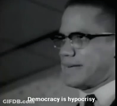 Black And White Man With Glasses Democracy Is Hypocrisy GIF