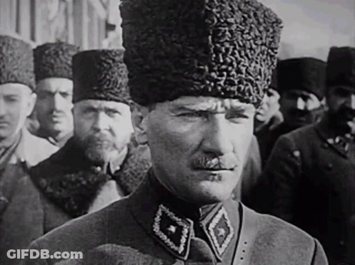 Black And White Man With Mustache And Fur Hat GIF
