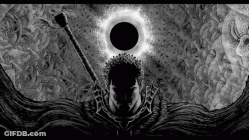 Black And White Man With Sword And Black Circle GIF