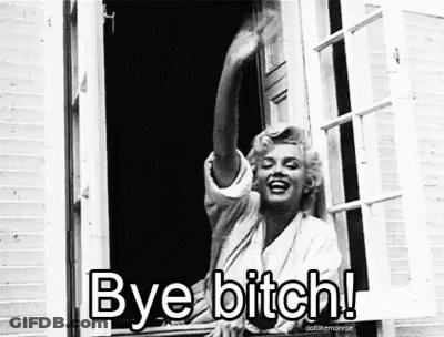 Black And White Marilyn Monroe Waving Saying Bye Bitch GIF