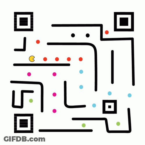Black And White Maze With Yellow Pac Man GIF