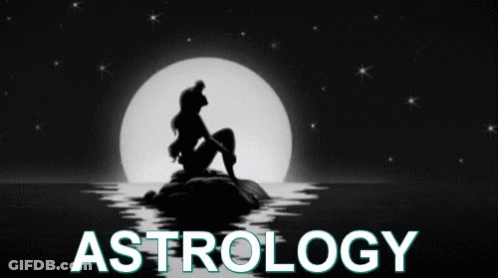 Black And White Mermaid Sitting On Rock With Astrology GIF