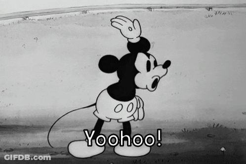 Black And White Mickey Mouse Saying Yoohoo GIF