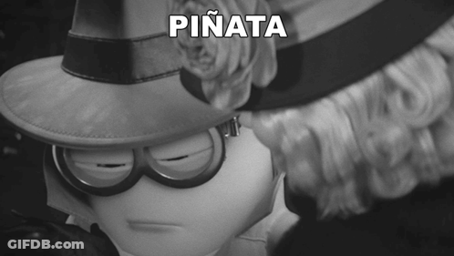 Black And White Minion Wearing Hat And Glasses Pinata GIF
