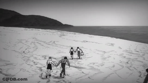Black And White People Holding Hands On Beach GIF