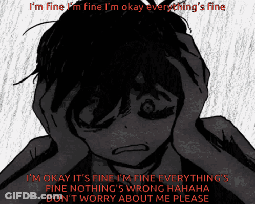 Black And White Person Holding Head I'm Fine I'm Fine GIF