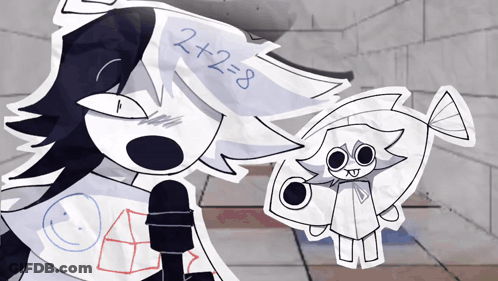 Black And White Person Holding Microphone Next To 2 + 2 = 8 Paper GIF