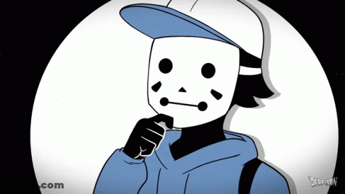 Black And White Person Wearing Mask And Blue Hoodie GIF