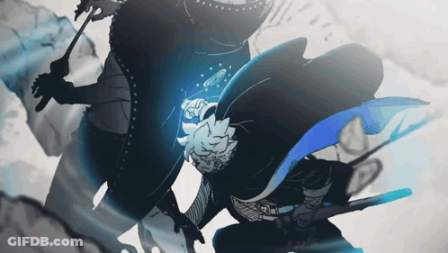 Black And White Person With Blue Cape GIF