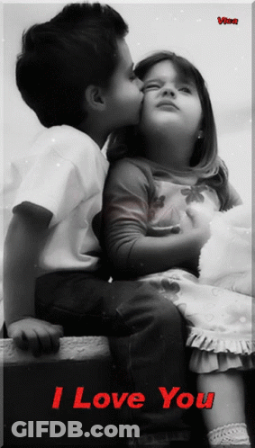 Black And White Photo Boy Kissing Girl Saying I Love You GIF