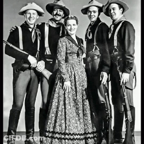 Black And White Photo Four Men And Woman GIF