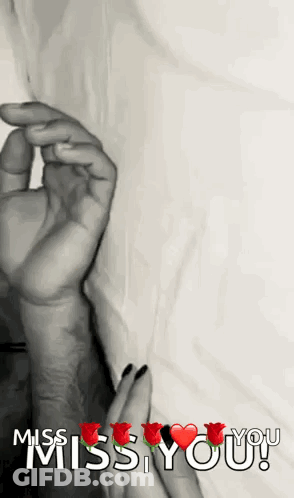 Black And White Photo Man And Woman Holding Hands Saying Miss You GIF